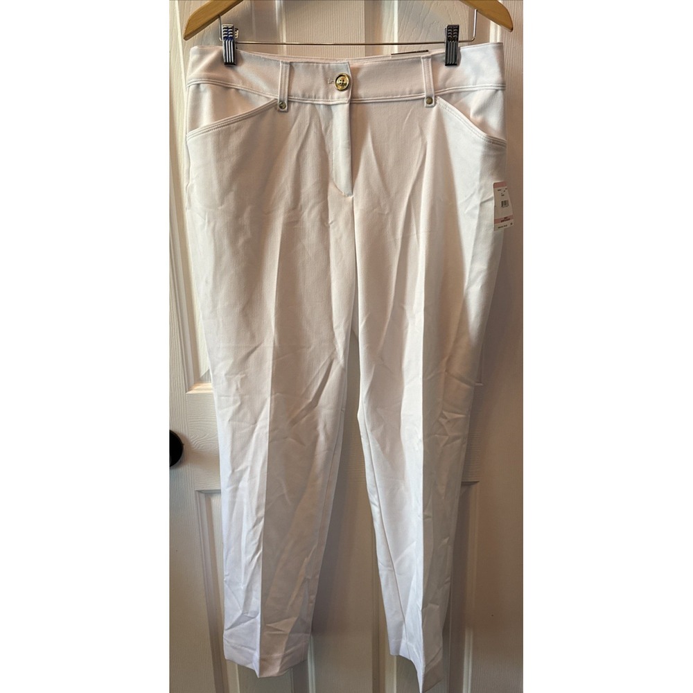 ANNE KLEIN White Dress Pants Women Slim Ankle Stretch Career Slacks Size 10 NWTs